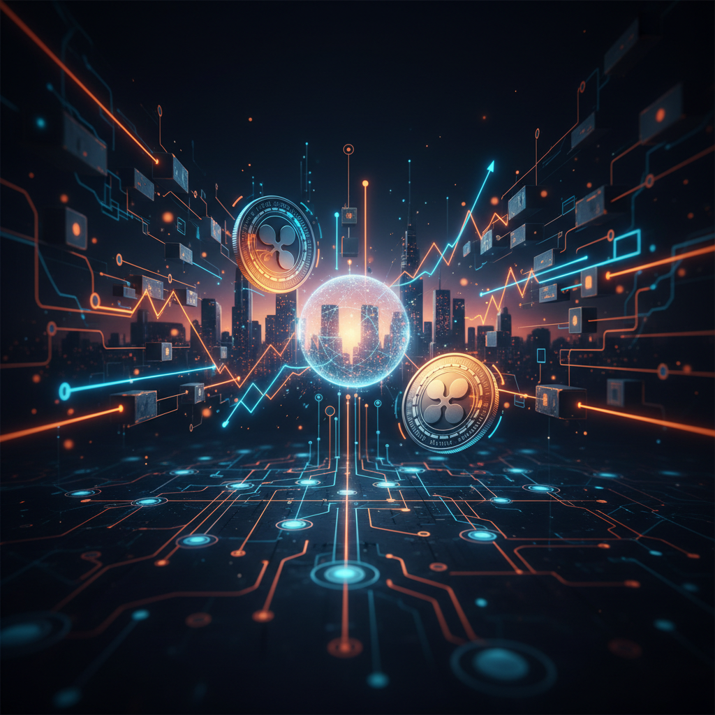 A glowing neural network interface demonstrating Ripple XRP AI payments integration.