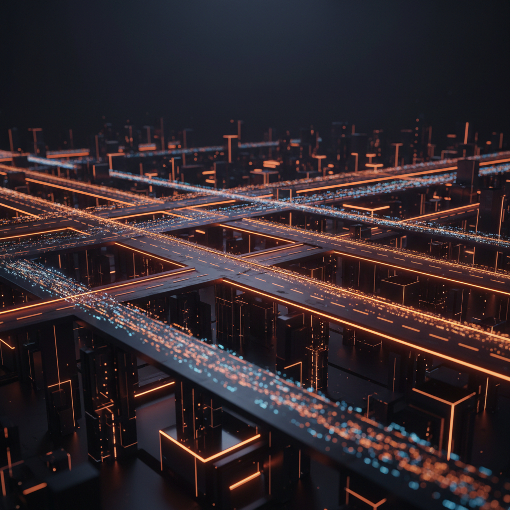 High-speed data streams pulsing across an abstract blockchain grid marking the Robinhood Chain milestone.