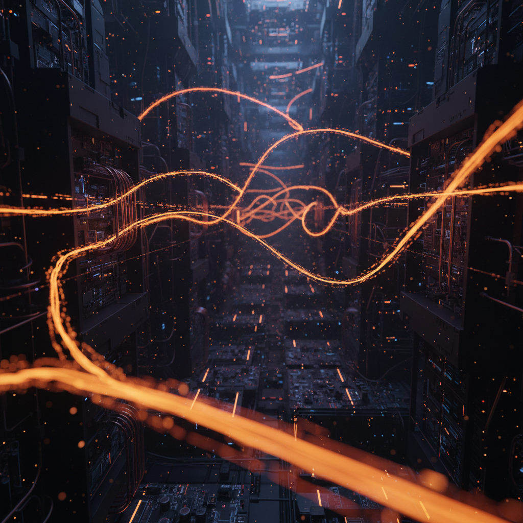 Abstract cyber defense visualization illustrating an onchain malware surge on a dark network