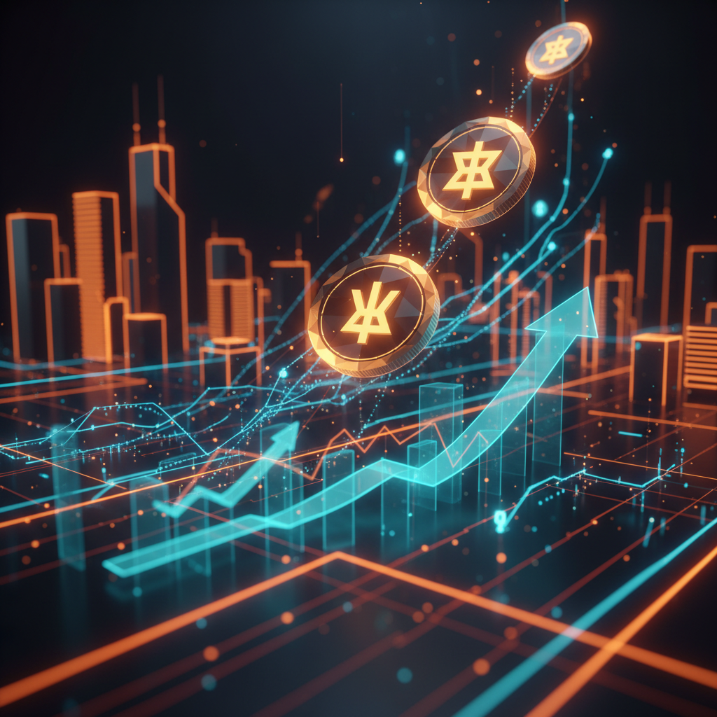 Digital equity graphs illustrating the rapid rise of tokenized stocks TVL in decentralized finance.