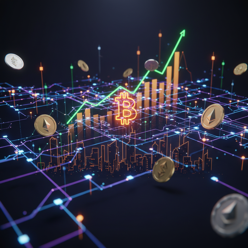 Stylized modern financial skyline representing the Bitwise crypto outlook.