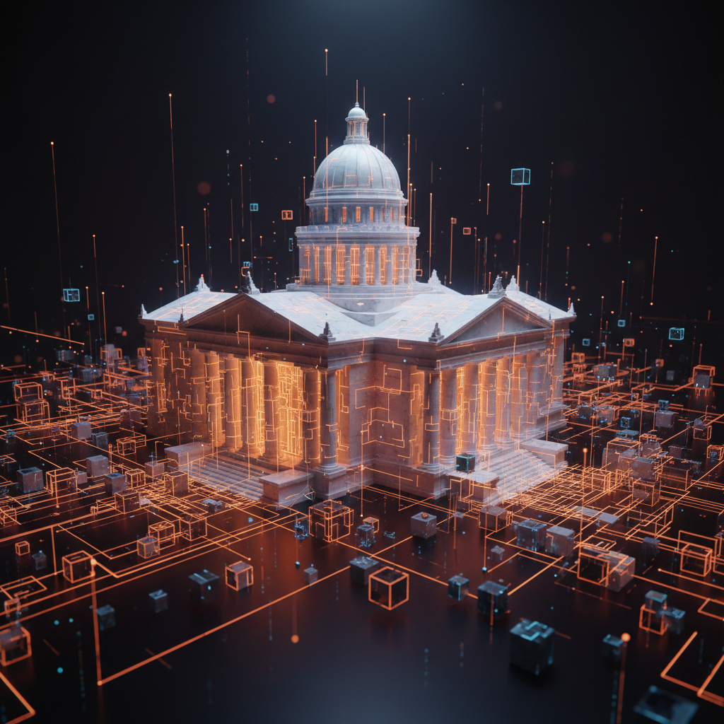 A regulatory legal document alongside digital currency icons representing CFTC crypto rulemaking.