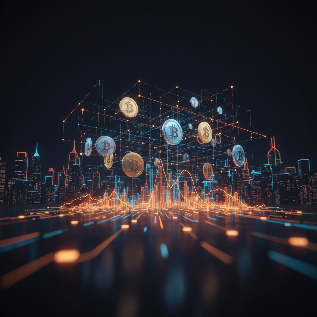 Digital trading graphs overlaid on a sleek desk illustrating CFTC crypto rulemaking.