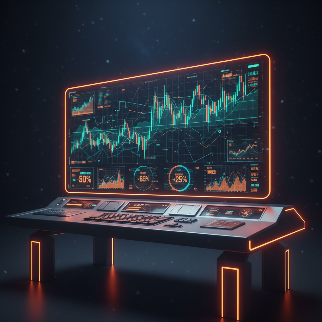 A digital trading interface illustrating Coinbase stock perps on a dark glowing screen.