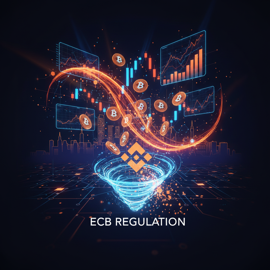 Conceptual graphic showing European regulatory headquarters with orange accents for Binance EU license story.