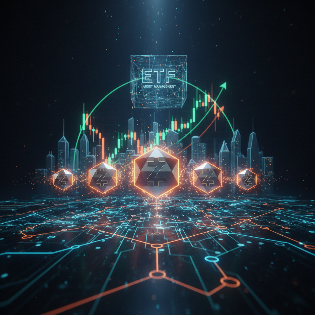 Financial stock ticker board displaying the Grayscale Zcash ETF split execution details