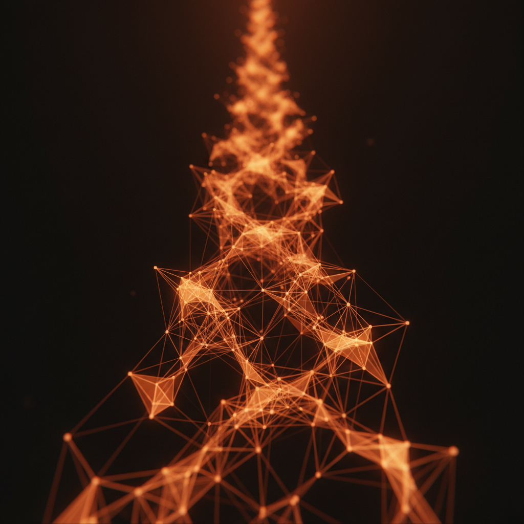 Digital network nodes illustrating the NEAR price surge in a dark studio setting.