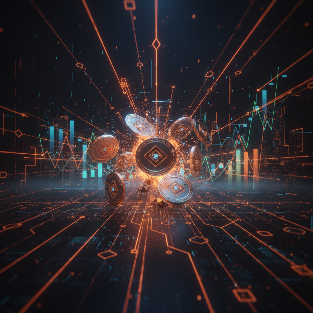 Glowing digital tokens being incinerated in a conceptual Polygon POL burn event.