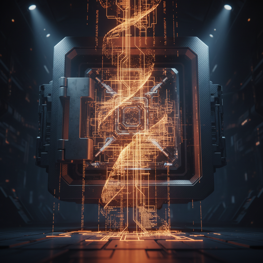Institutional digital vault with orange code streams showing SP Global acquires OpenZeppelin.