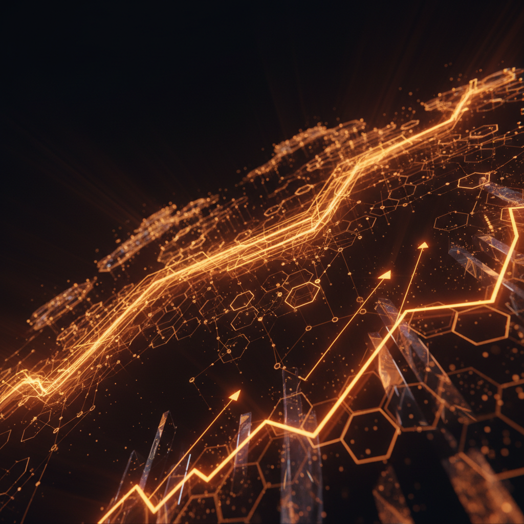 Abstract market chart glowing with orange light showing the Solana price rally.