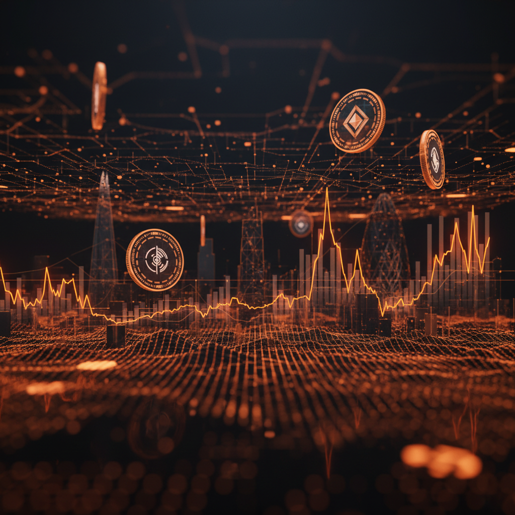 Abstract regulatory structure with glowing orange neon lines for UK FCA crypto regulations.
