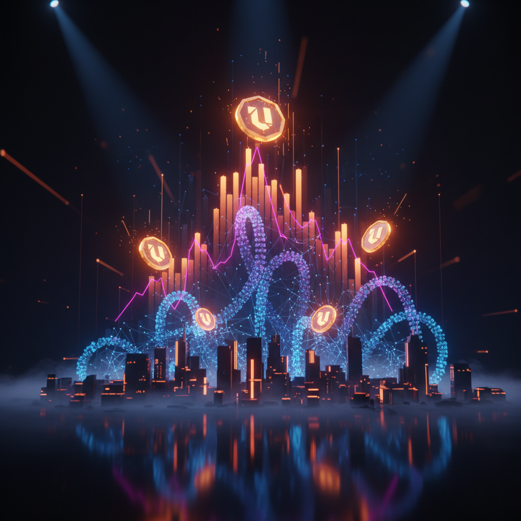 Neon digital chart representing a major Uniswap price surge on dark background