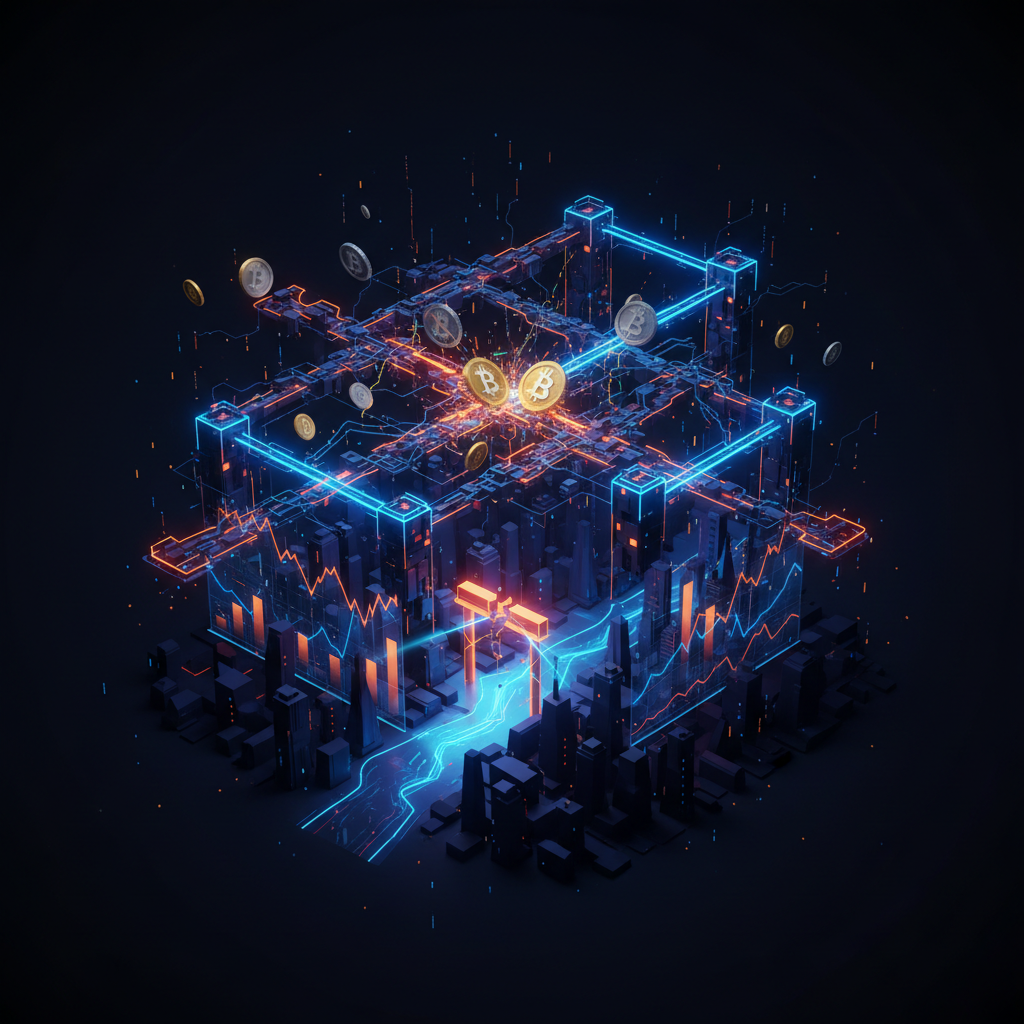Glowing digital naval routes representing Iran crypto sanctions and blockchain monitoring