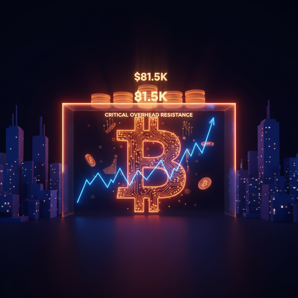 Visual chart showing Bitcoin price analysis and technical resistance lines illuminated in neon orange.