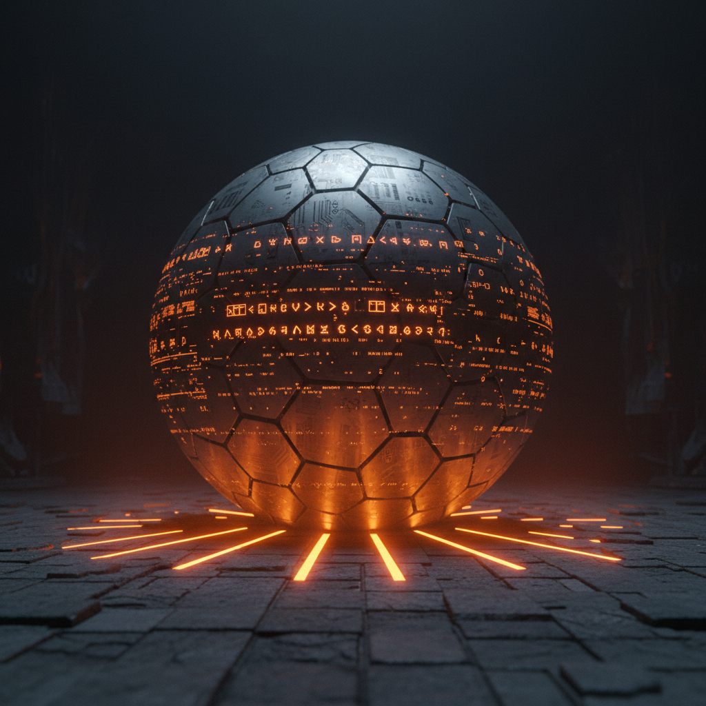 Stylized cryptocurrency token displaying Bitcoin price resilience amidst dark geometric surroundings and neon lighting.