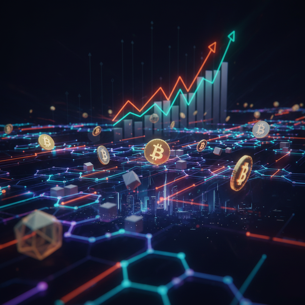 Expanding digital skyline representing expanding crypto market cap amid digital asset price rallies