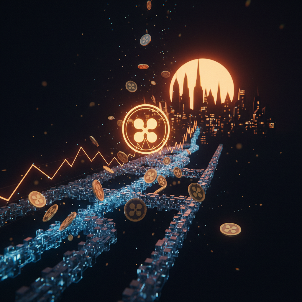 Digital asset treasury vault showing Evernorth XRP funding growth with orange neon lights.