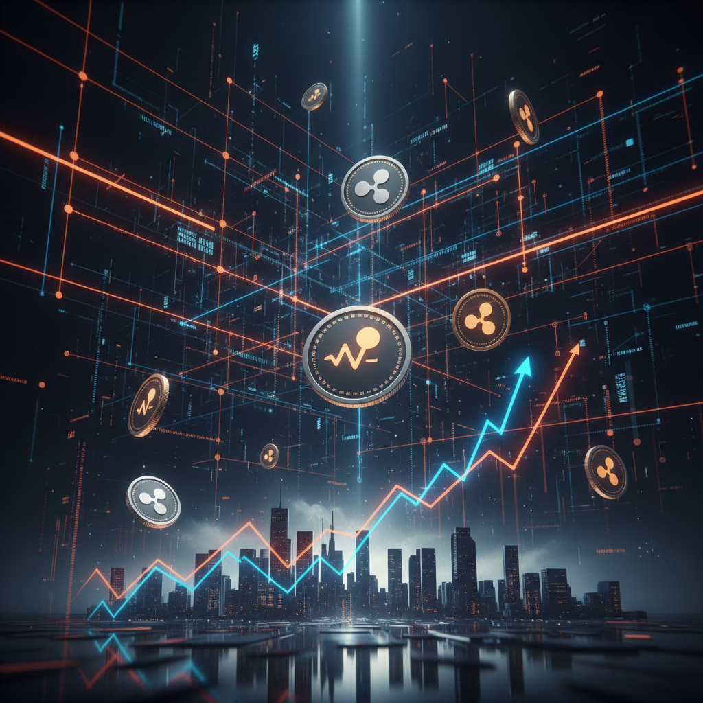 Enterprise blockchain nodes testing the new XRP Ledger upgrade with orange neon connectivity.