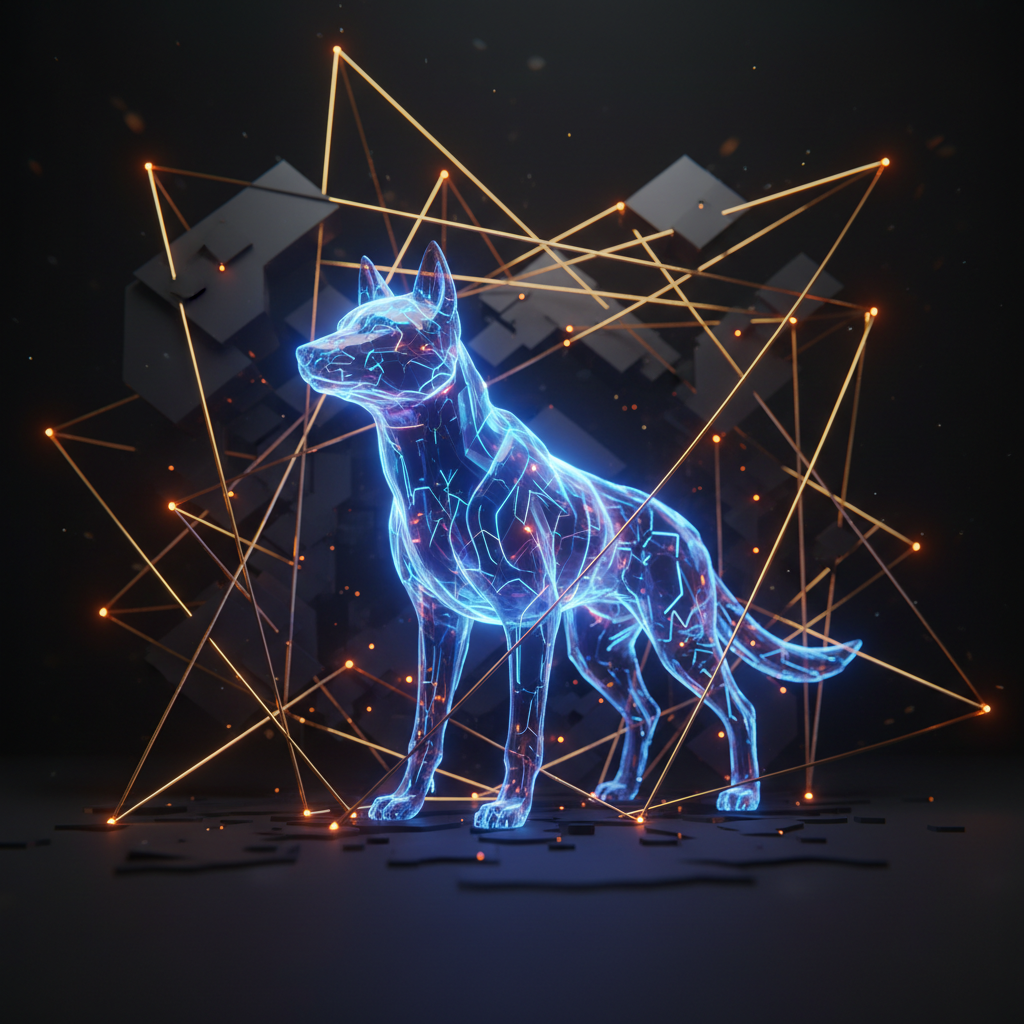 Technical moving average chart displaying a Shiba Inu golden cross against a dark neon background.