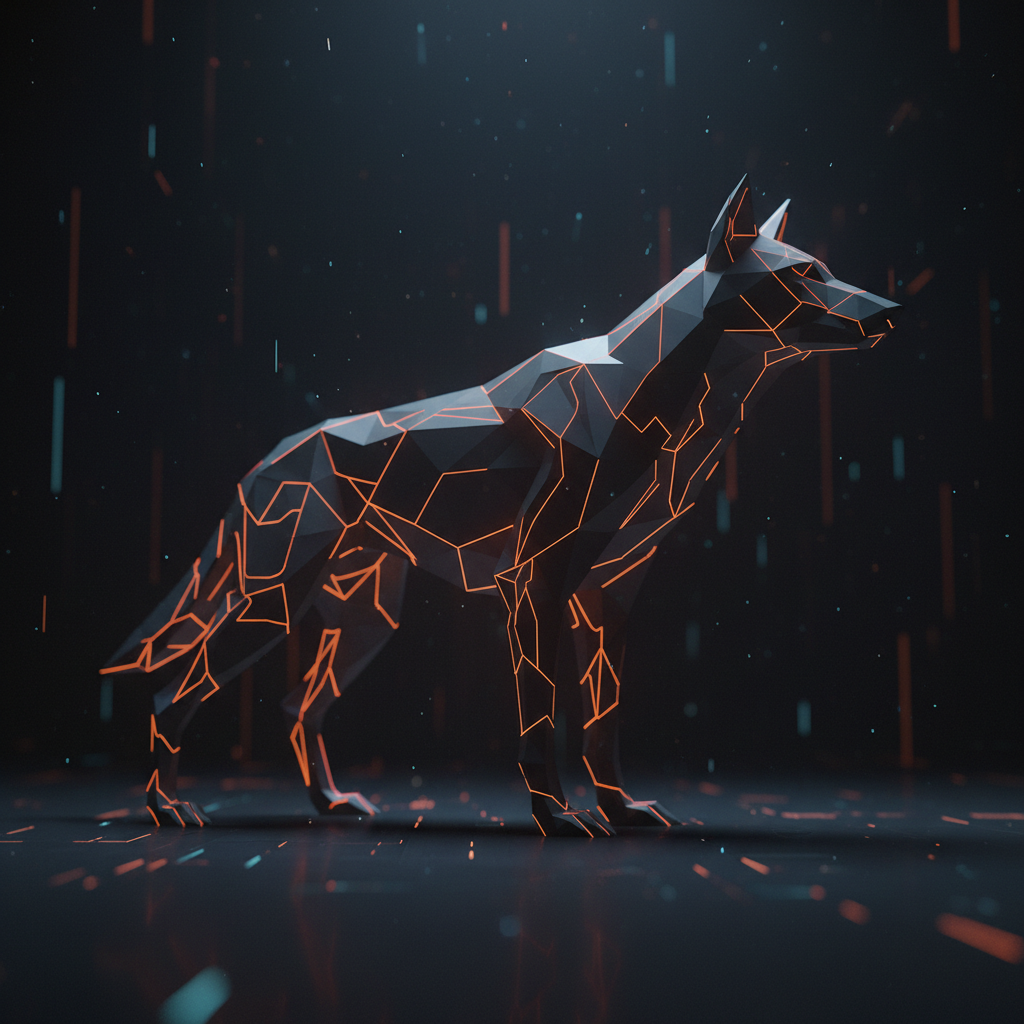 Abstract digital token visualization displaying Shiba Inu price stabilization with orange neon highlights.