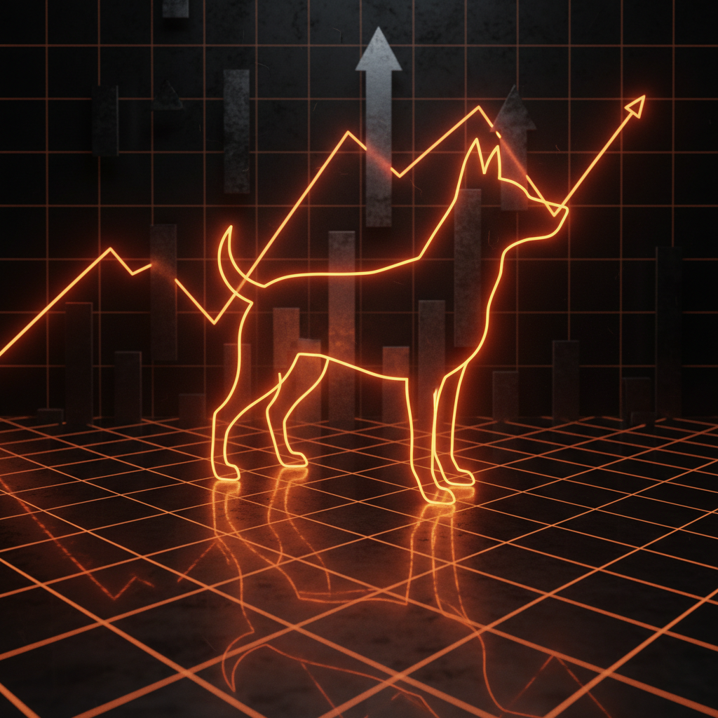 Ascending neon trend lines and geometric figures illustrating a potential Shiba Inu price breakout.
