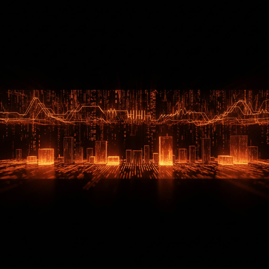 A dark technical chart demonstrating massive Bitcoin short liquidations with vivid orange neon highlights.