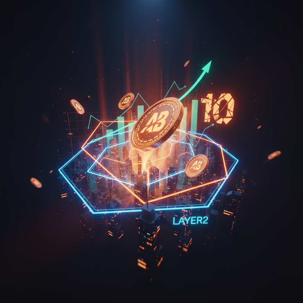 Futuristic visualization illustrating an Arbitrum price prediction with neon digital architecture.