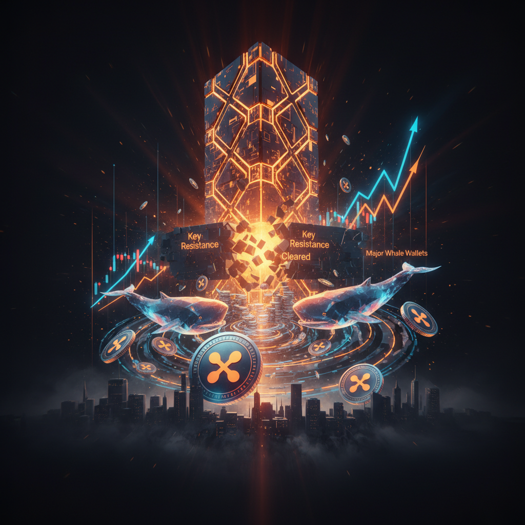Glowing digital sea creature illustrating XRP whale accumulation amidst market waves.