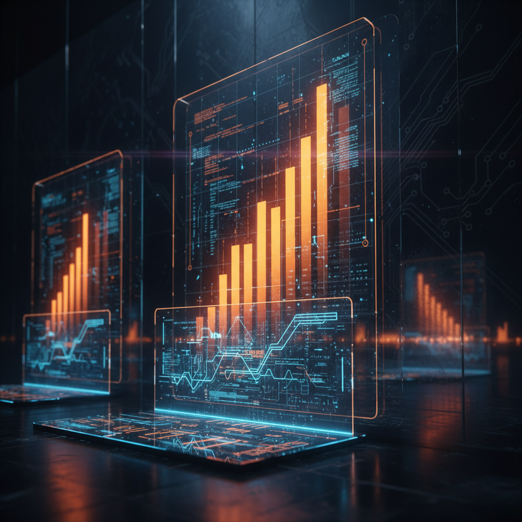 Rising financial charts representing institutional crypto ETF inflows with glowing orange data indicators.
