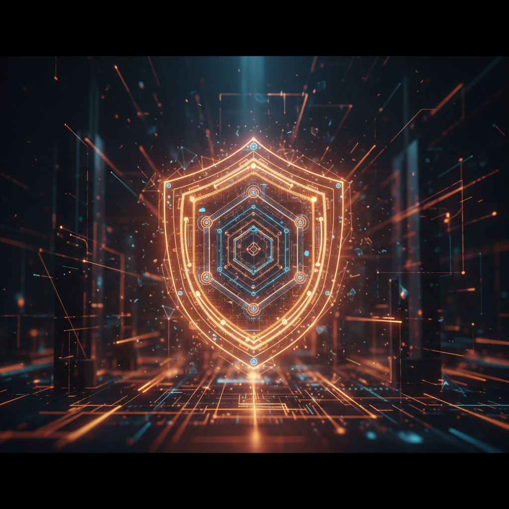 Digital cryptographic shield illuminated during a dramatic Zcash price surge scene.