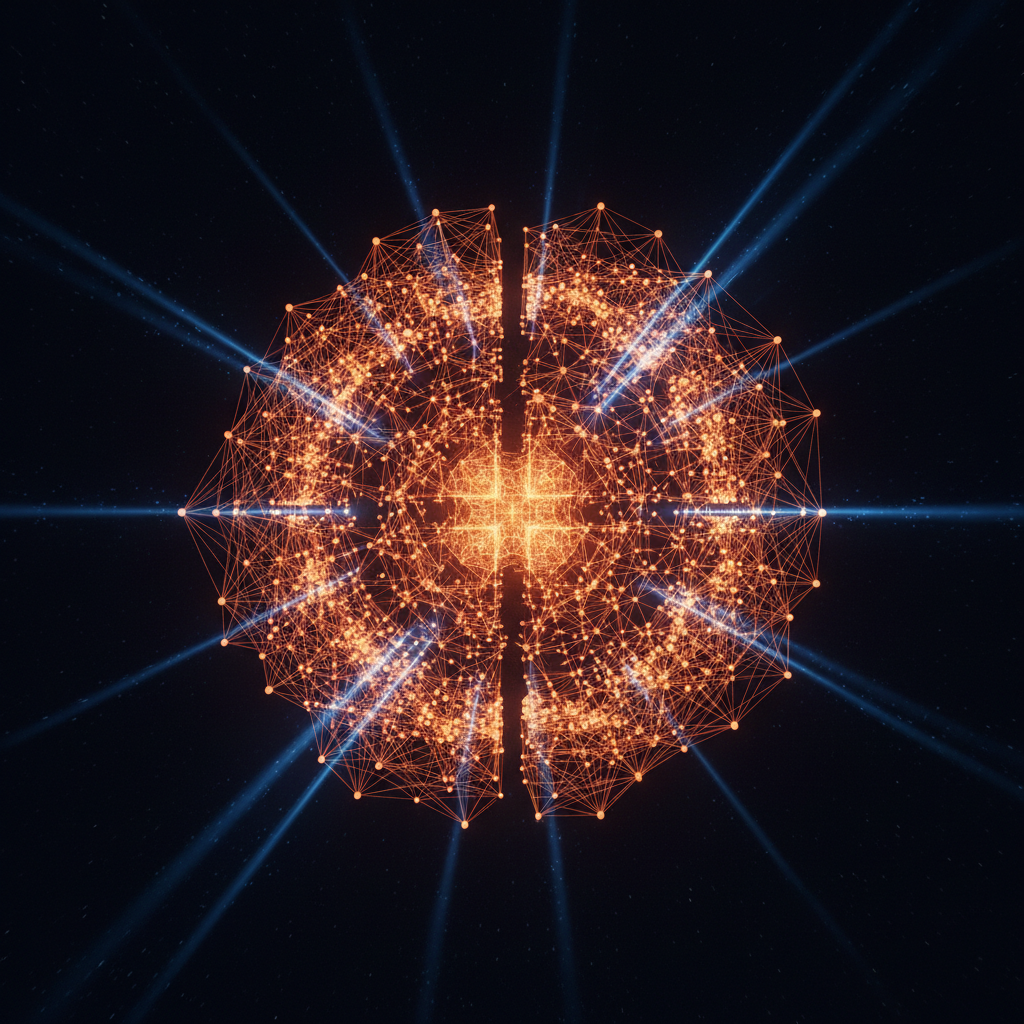 Abstract neural network grid showing an Anthropic AI safety evaluation process with bright accents.