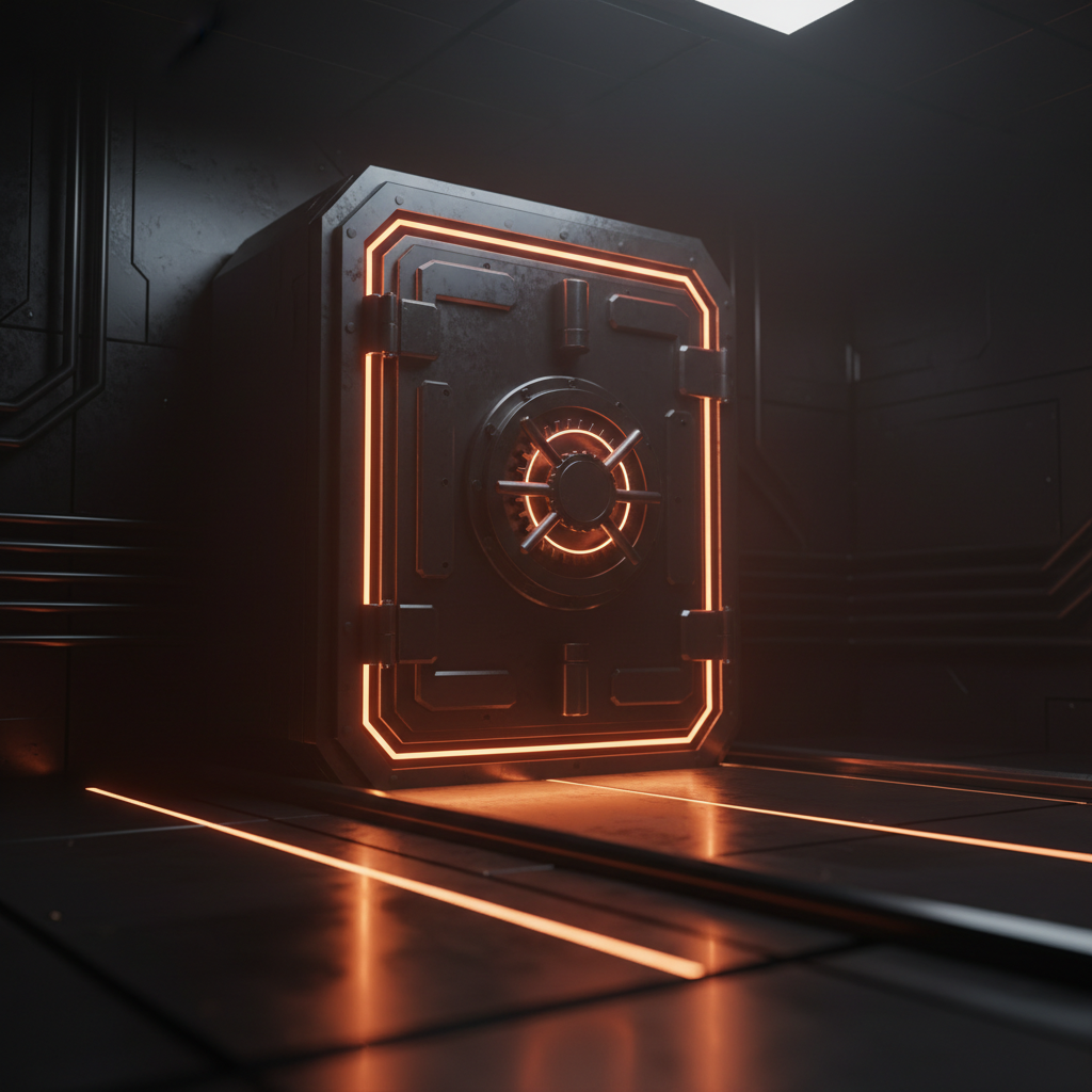 Dark atmospheric vault door representing security measures after a crypto home invasion incident.