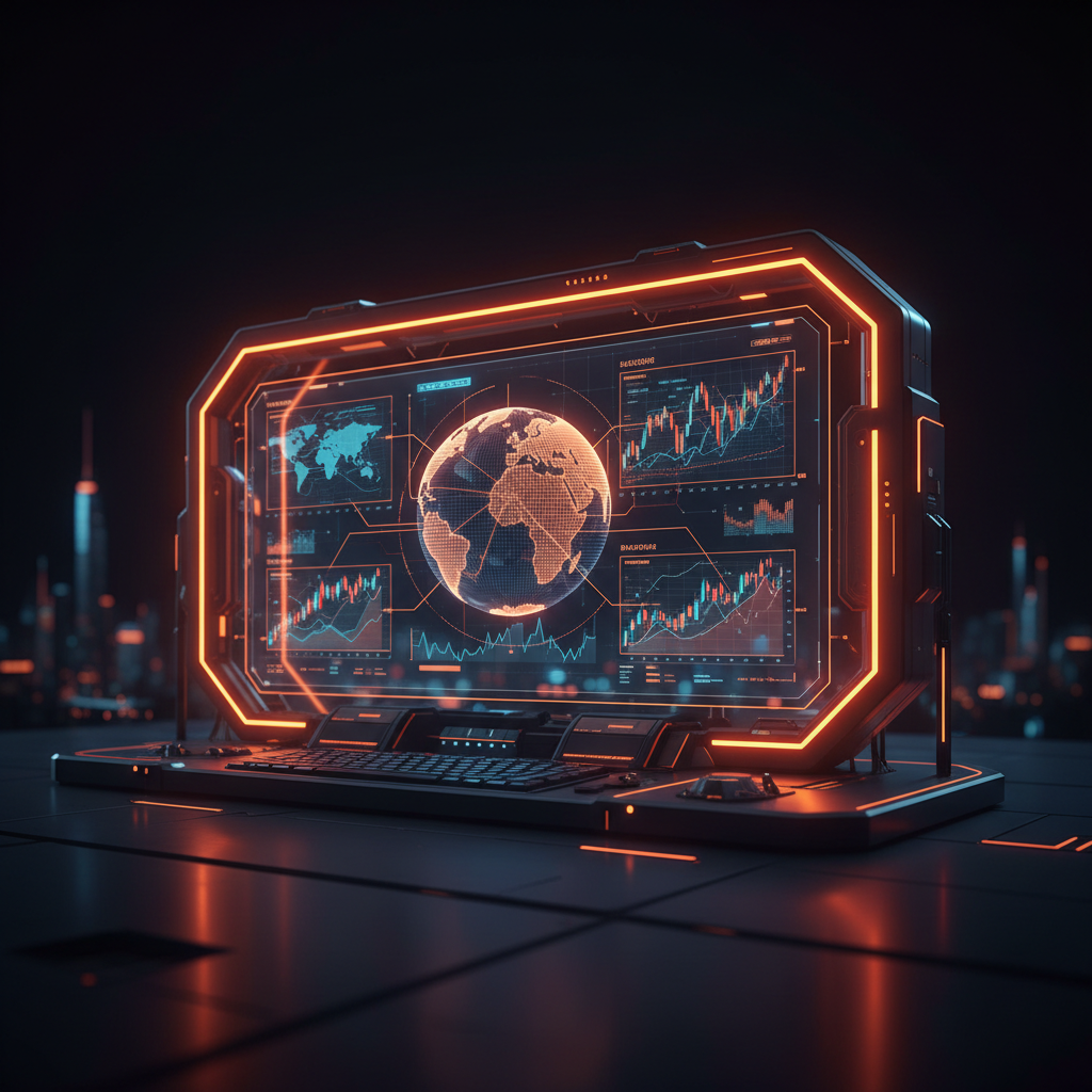 Futuristic trading charts displaying Binance FX perpetuals in glowing orange neon lights.