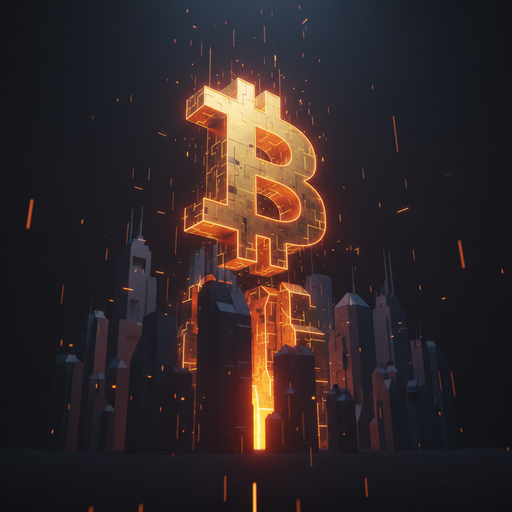 Futuristic skyline with towering asset comparison charts marking a Bitcoin market cap milestone.