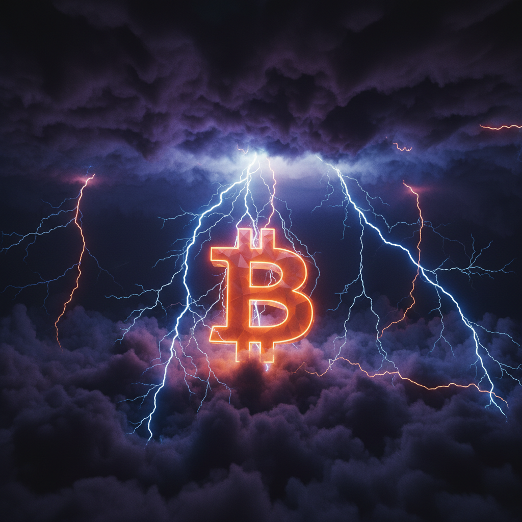 Glowing orange Bitcoin symbol facing market volatility during a Bitcoin price rejection.