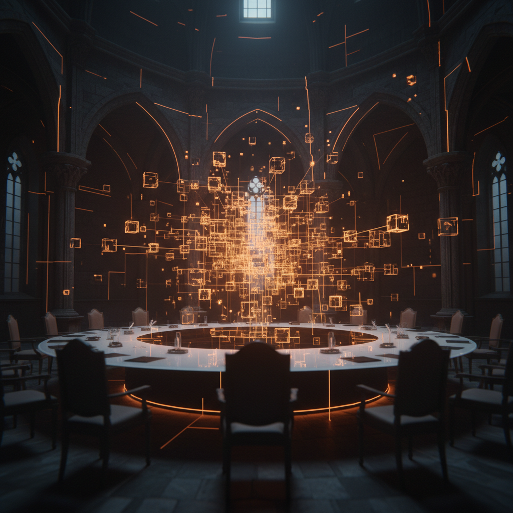 European regulatory chamber silhouette with glowing blockchain validator nodes under EU crypto staking rules.