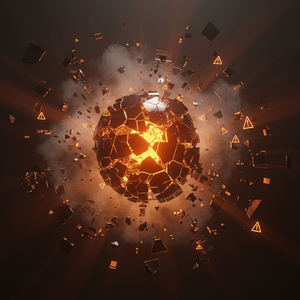 Broken interconnected smart contract chains depicting the Fetch.ai NuNet exploit in orange light.