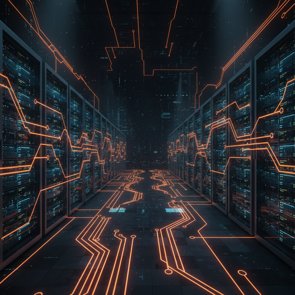 High-performance compute hardware illuminated against dark backdrop discussing artificial intelligence market bubble tre
