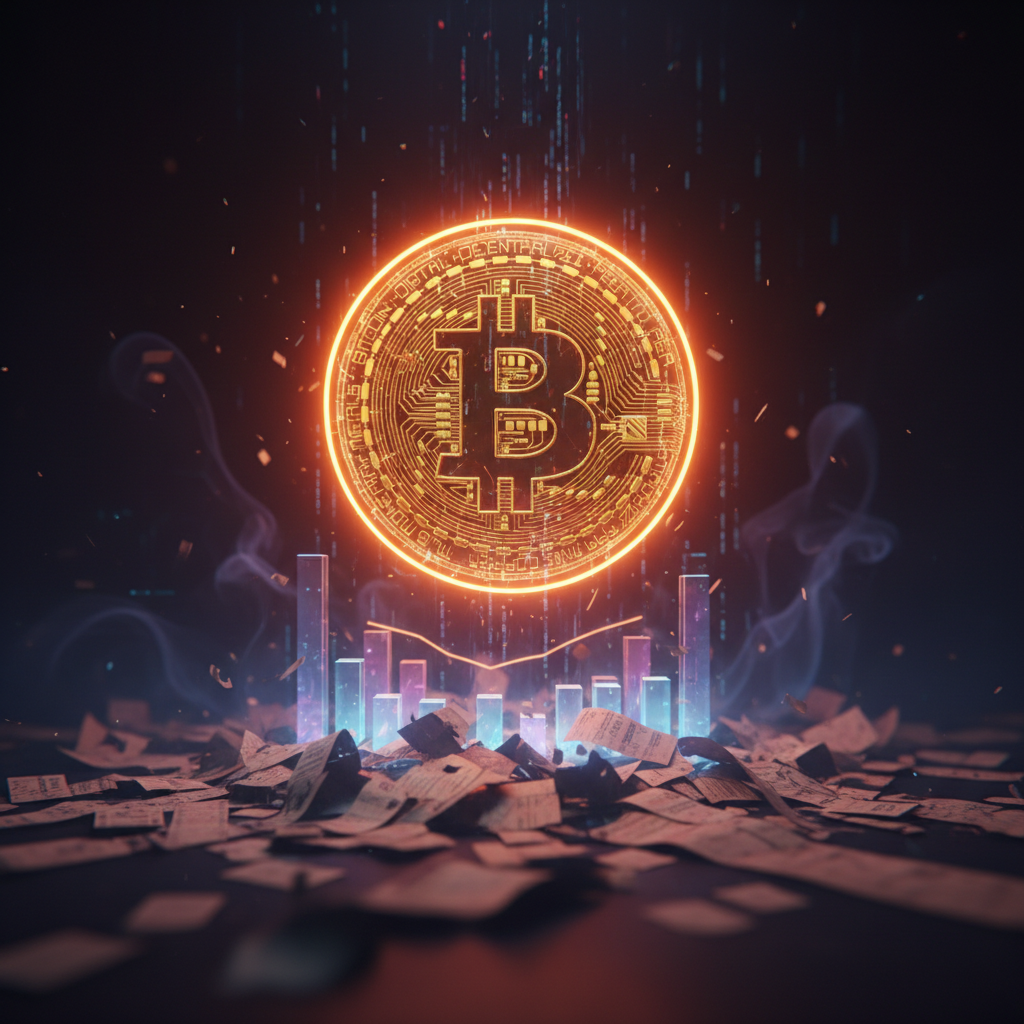 Glowing digital currency symbols illustrating the Raoul Pal Bitcoin forecast against a dark backdrop.