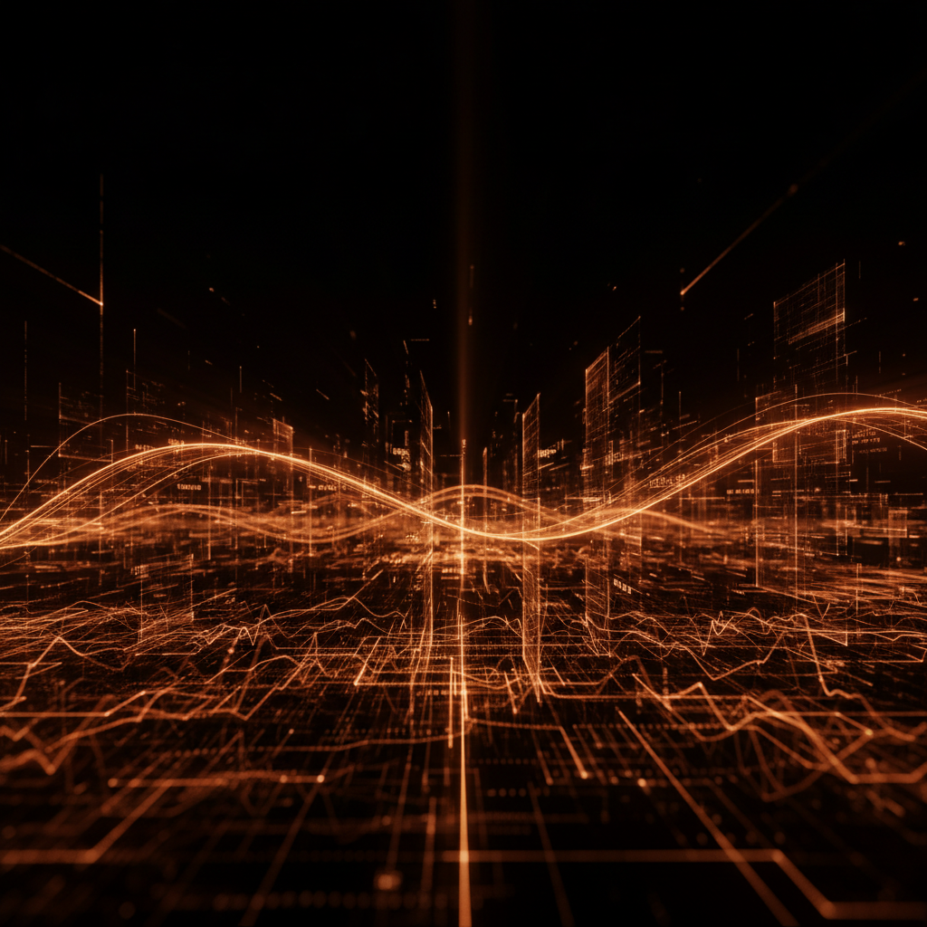 Financial interface displaying fluctuating probabilities inside crypto prediction markets with glowing data points.