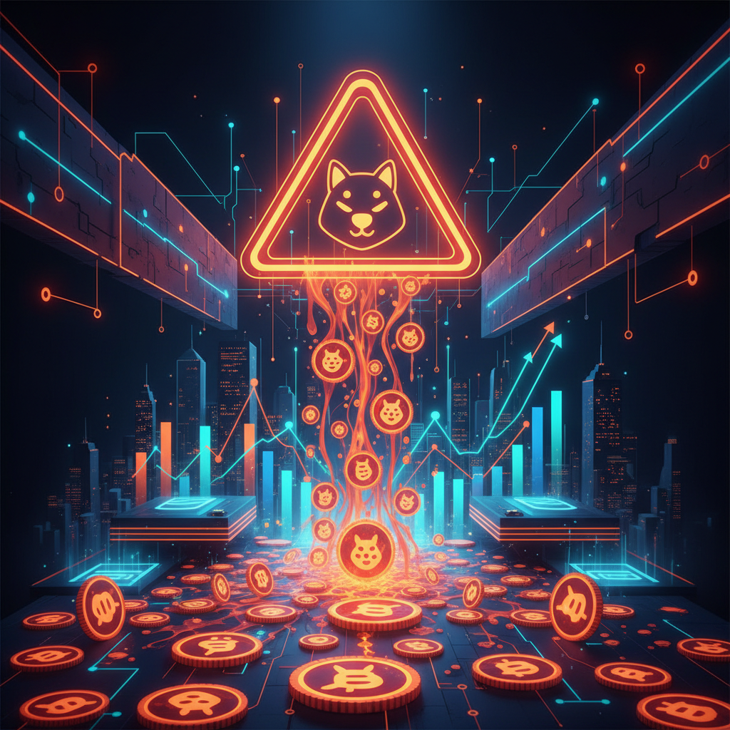 Digital vault receiving high volume Shiba Inu exchange inflows with bright orange neon highlights.