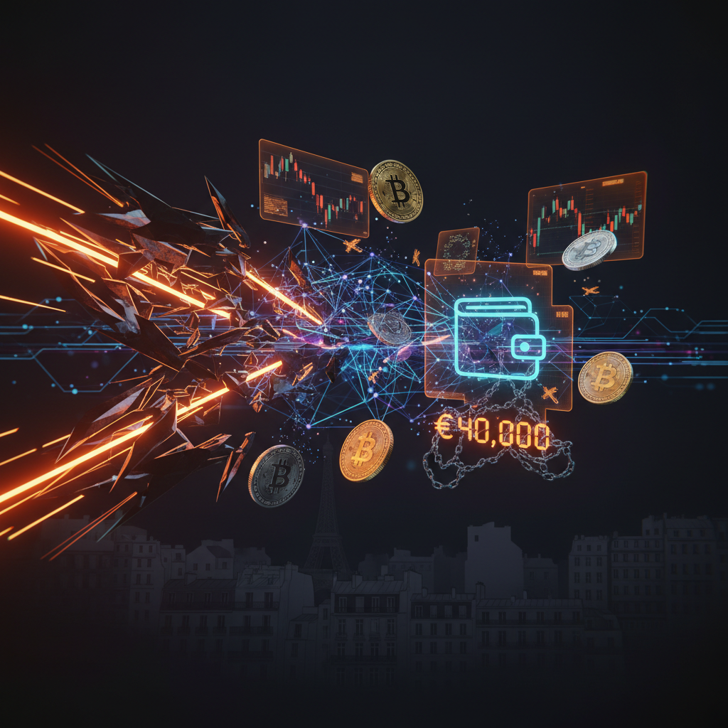 A dark modern house scene illustrating a crypto home invasion with orange neon rim lighting.