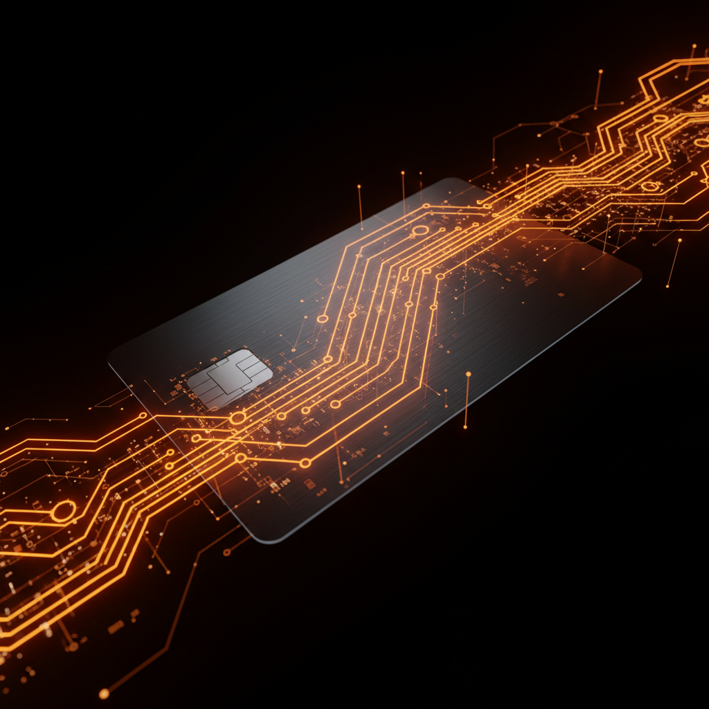 A modern credit card surrounded by glowing digital circuits highlighting Visa crypto card rewards policies.
