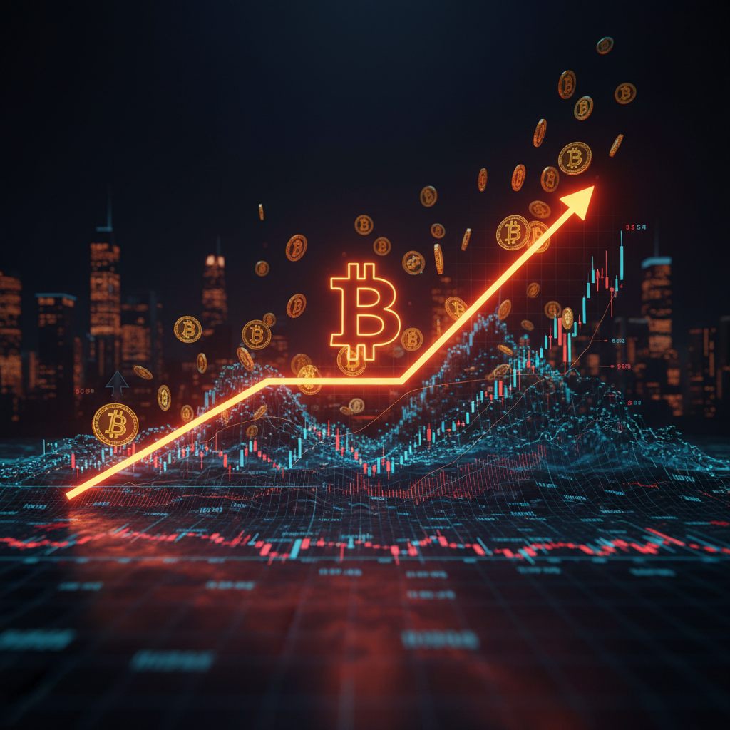 Financial analytics monitors displaying a major Bitcoin moving average crossover pattern