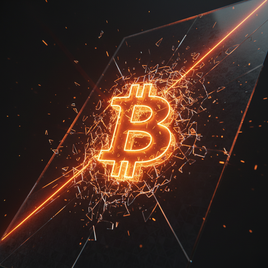 Bitcoin emblem ascending past dynamic price levels during a rally where Bitcoin surges past 85k.