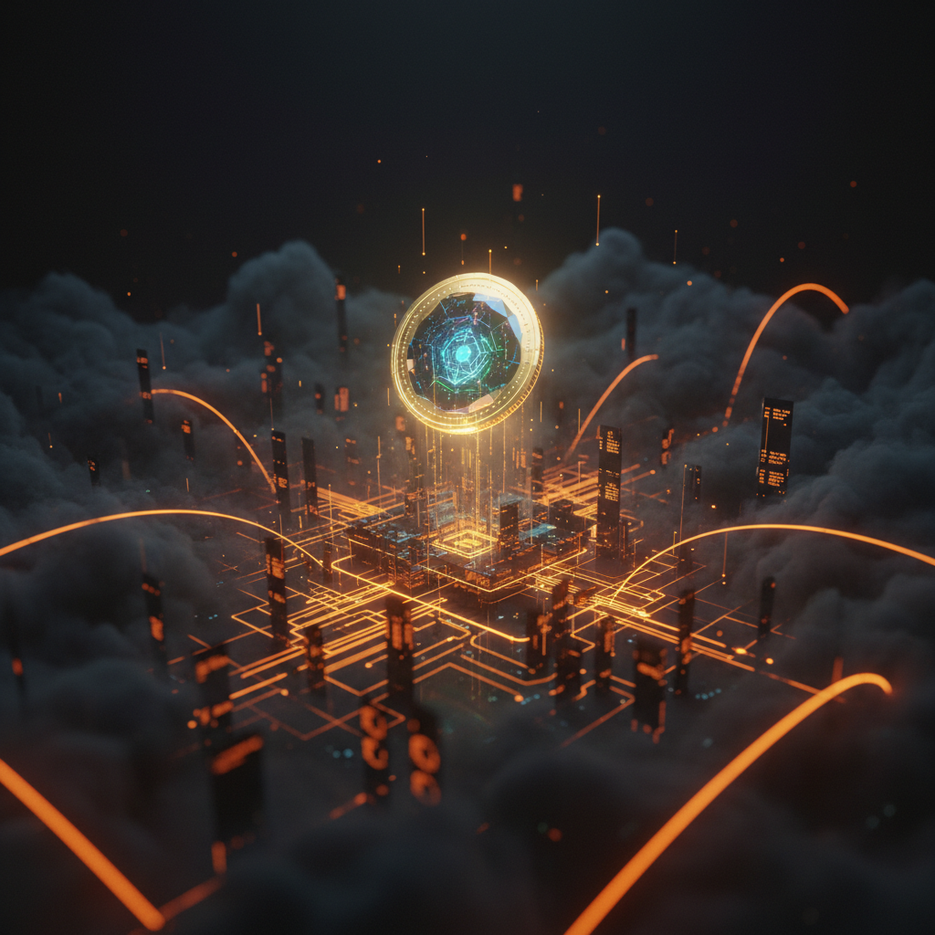 A vibrant financial chart illustrating Bitcoin price growth alongside glowing blockchain network connections.