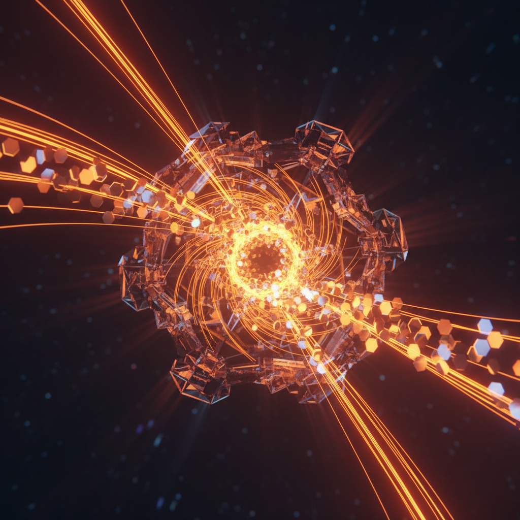 Glowing Ethereum network node showing the impact of the BitMine ETH acquisition in orange.