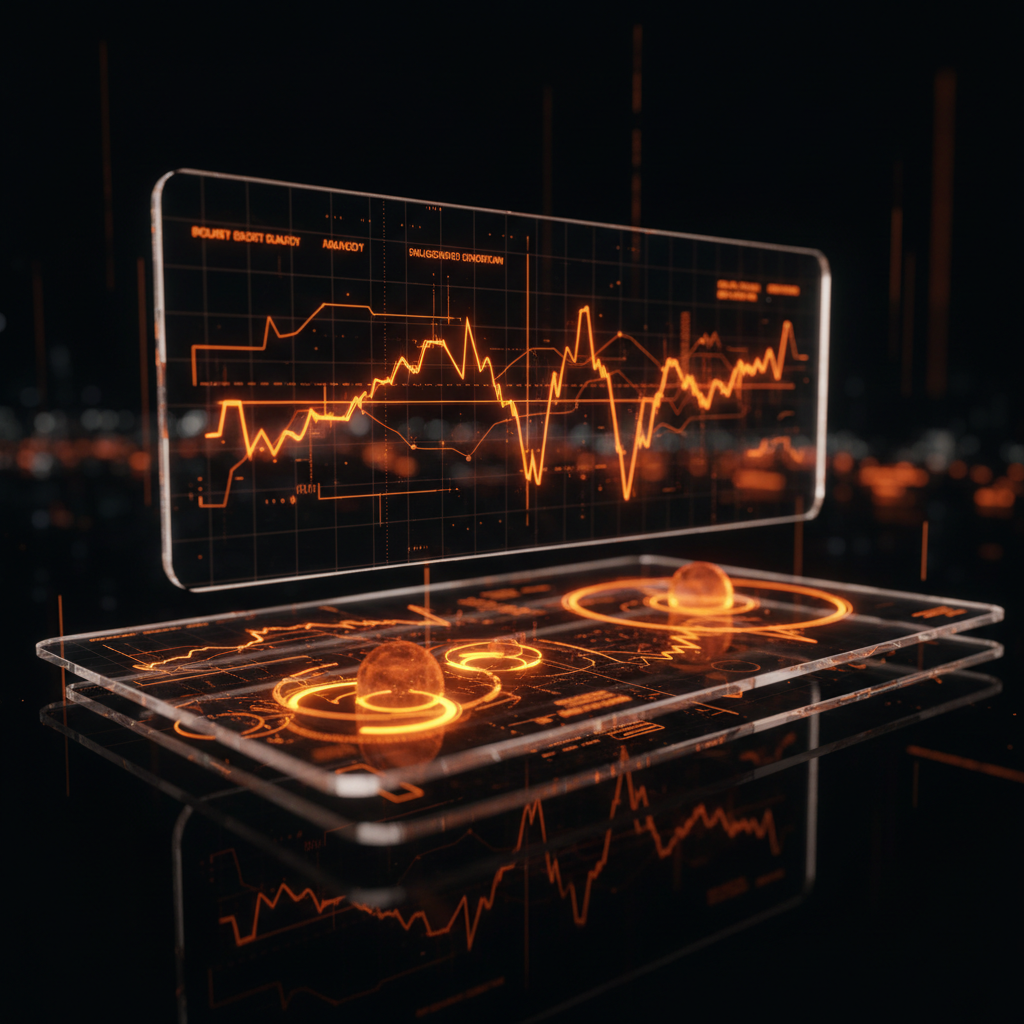 Digital trading terminal illustrating Coinbase IPO access with illuminated market graphs.