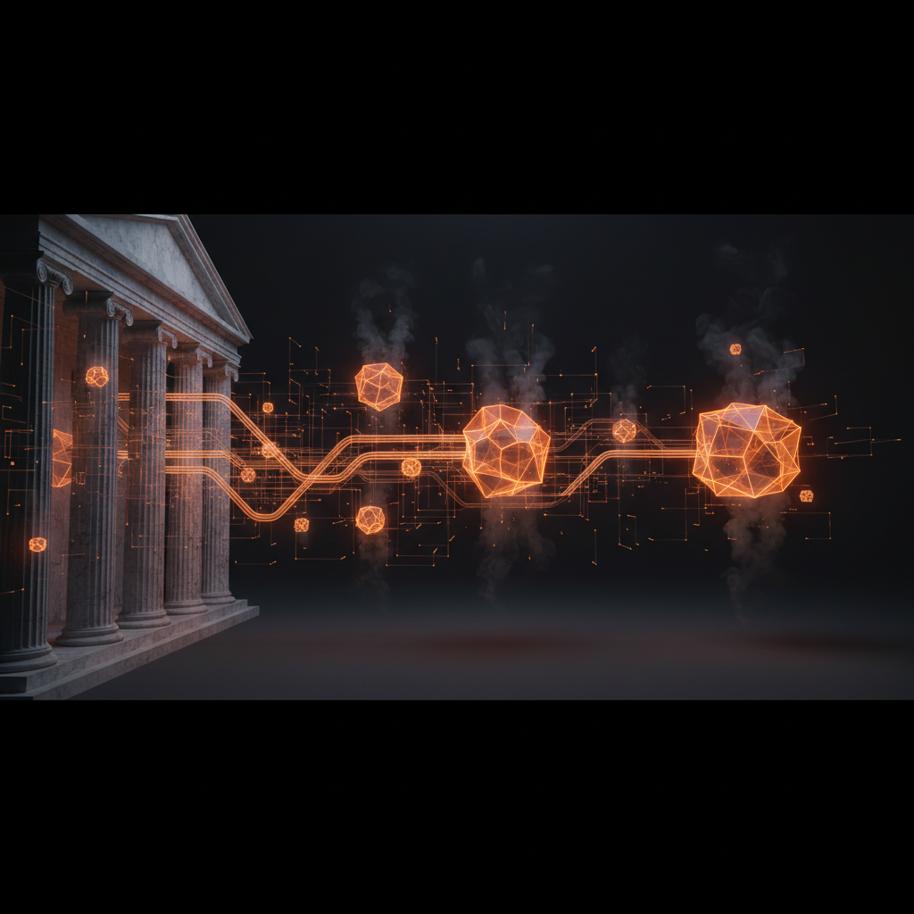 European financial network visualization illustrating ECB tokenized settlement across blockchain infrastructure