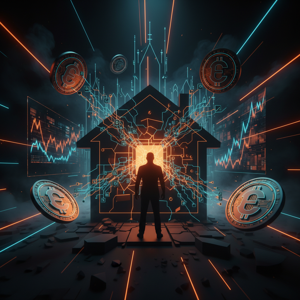 A dim room illuminated by glowing screen depicting a crypto home invasion incident